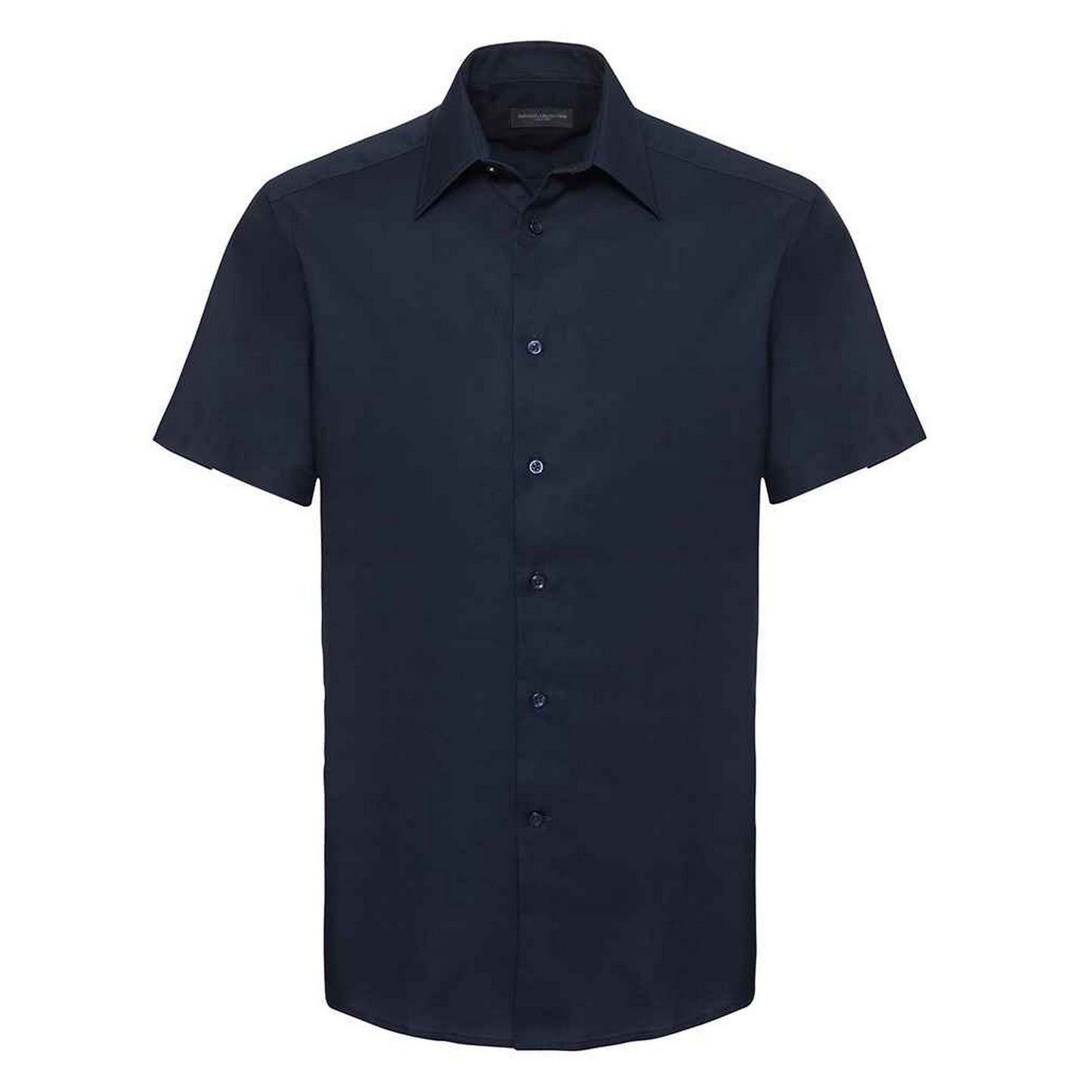 Bright Navy - Front - Russell Collection Mens Oxford Tailored Short-Sleeved Shirt