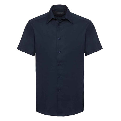 Bright Navy - Front - Russell Collection Mens Oxford Tailored Short-Sleeved Shirt