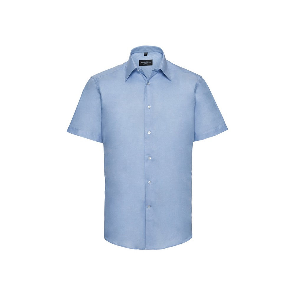 Oxford Blue - Front - Russell Collection Mens Oxford Tailored Short-Sleeved Shirt