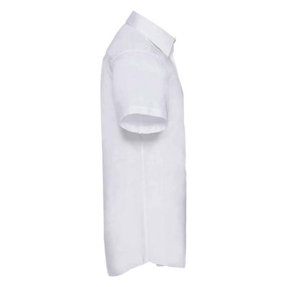 White - Side - Russell Collection Mens Oxford Tailored Short-Sleeved Shirt