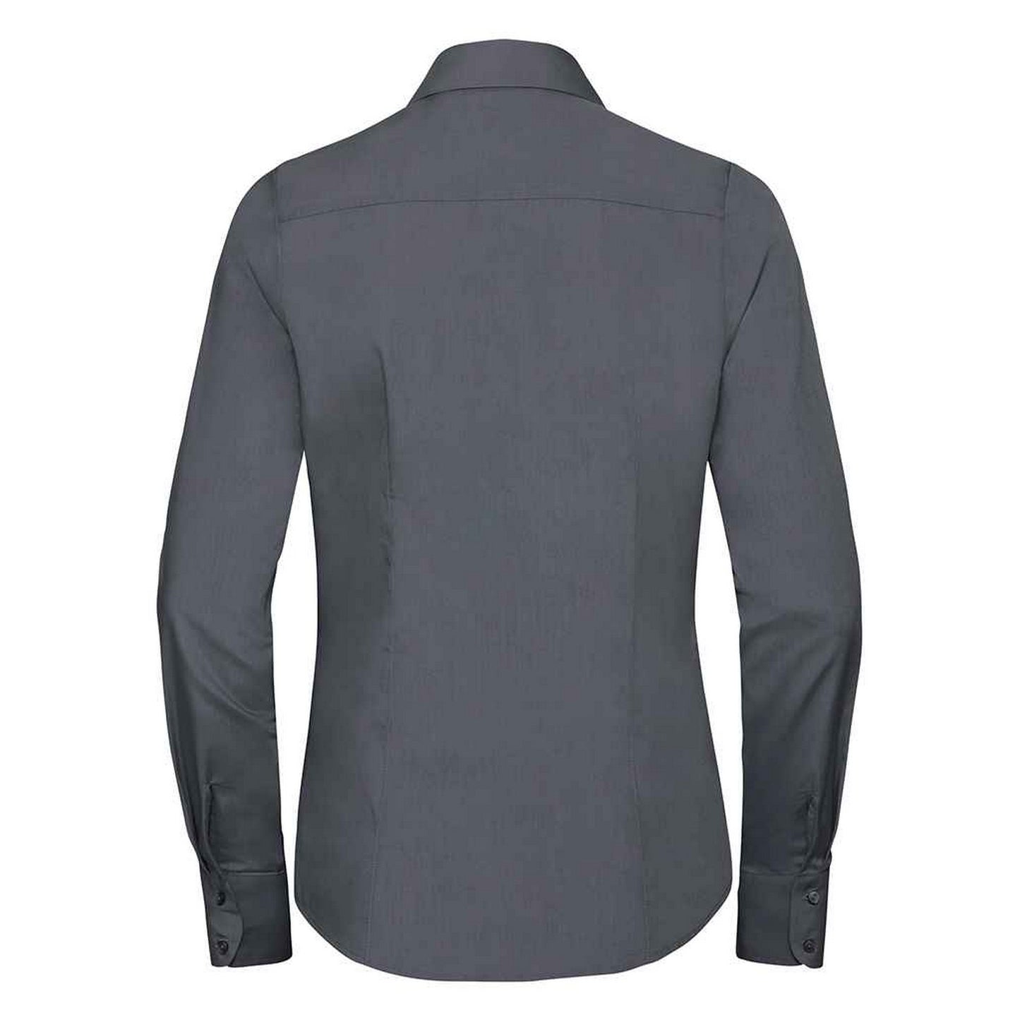 Convoy Grey - Back - Russell Collection Womens-Ladies Poplin Fitted Long-Sleeved Formal Shirt