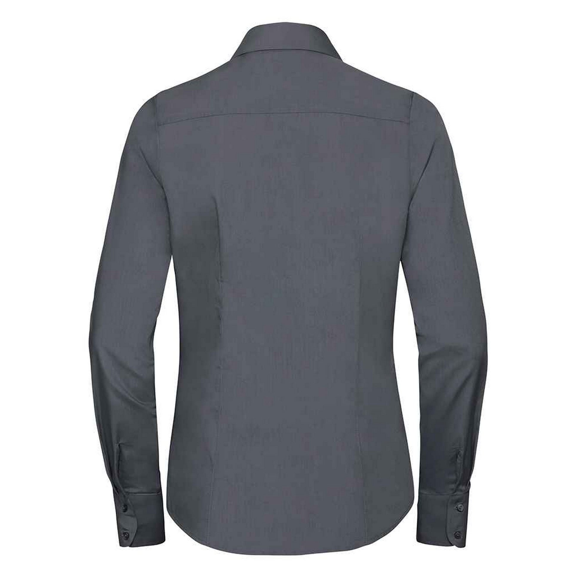 Convoy Grey - Back - Russell Collection Womens-Ladies Poplin Fitted Long-Sleeved Formal Shirt