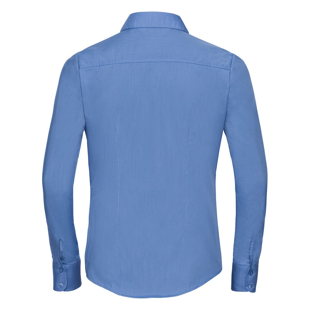 Corporate Blue - Back - Russell Collection Womens-Ladies Poplin Fitted Long-Sleeved Formal Shirt