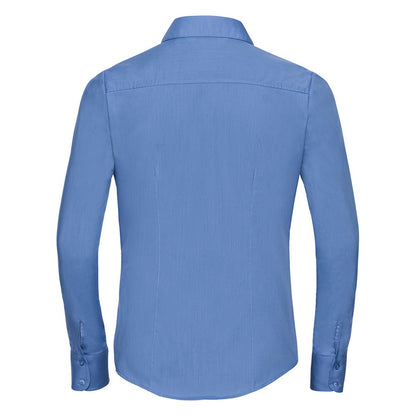 Corporate Blue - Back - Russell Collection Womens-Ladies Poplin Fitted Long-Sleeved Formal Shirt