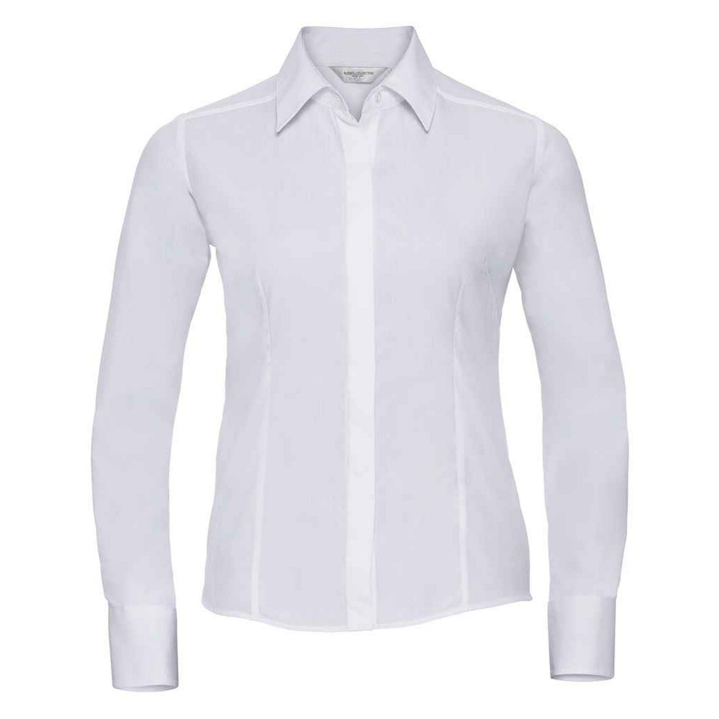 White - Front - Russell Collection Womens-Ladies Poplin Fitted Long-Sleeved Formal Shirt