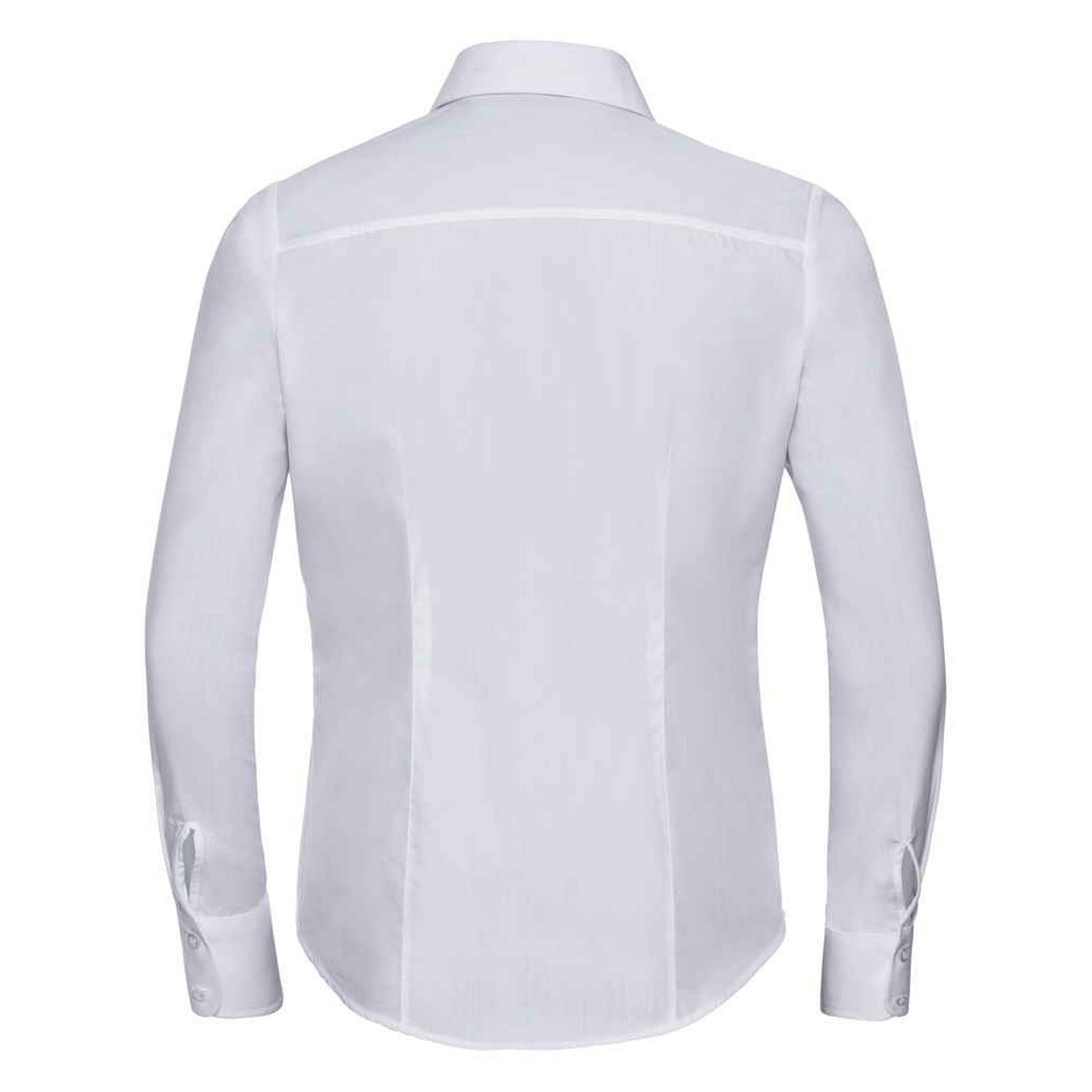 White - Back - Russell Collection Womens-Ladies Poplin Fitted Long-Sleeved Formal Shirt