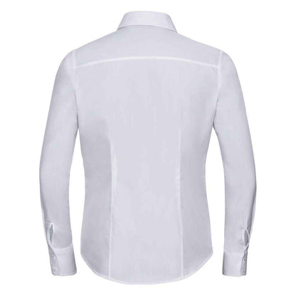 White - Back - Russell Collection Womens-Ladies Poplin Fitted Long-Sleeved Formal Shirt