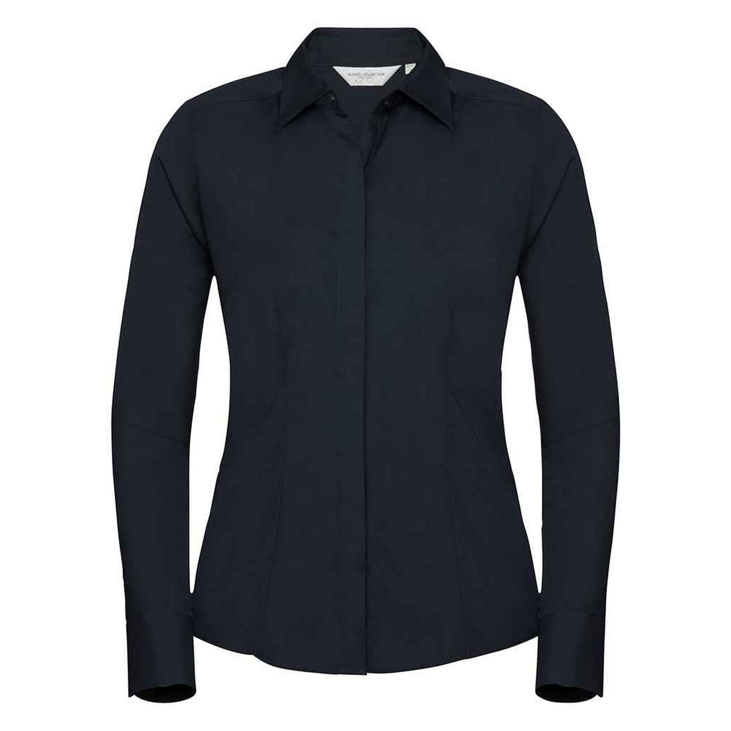 French Navy - Front - Russell Collection Womens-Ladies Poplin Fitted Long-Sleeved Formal Shirt