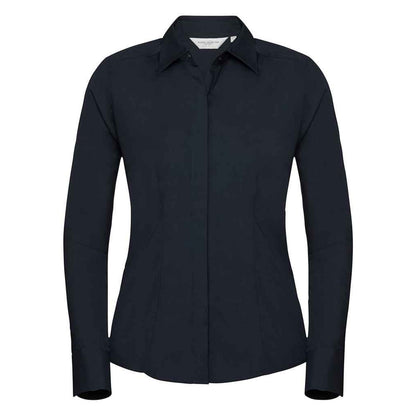 French Navy - Front - Russell Collection Womens-Ladies Poplin Fitted Long-Sleeved Formal Shirt