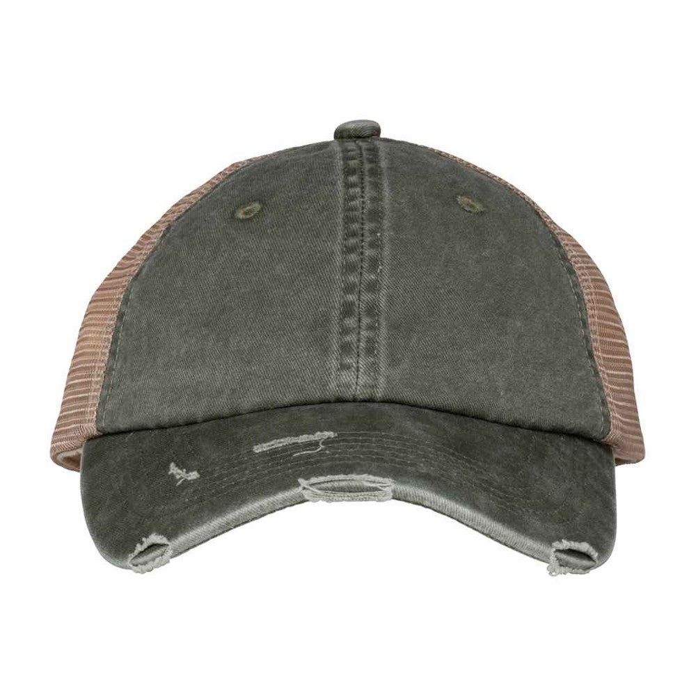 Khaki Green-Beige - Front - Native Spirit Unisex Adult Destroy Washed Trucker Cap