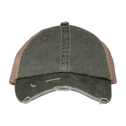 Khaki Green-Beige - Front - Native Spirit Unisex Adult Destroy Washed Trucker Cap