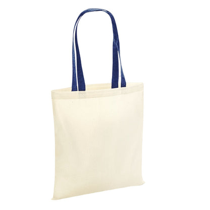 Natural-French Navy - Front - Westford Mill Contrast Handle Tote Bag