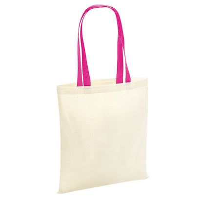 Natural-Fuchsia - Front - Westford Mill Contrast Handle Tote Bag