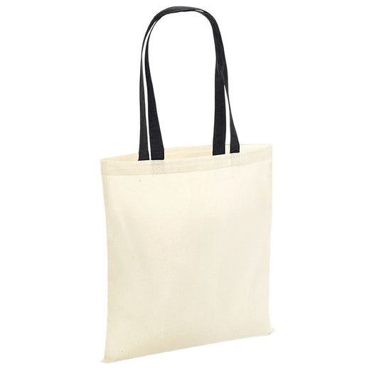 Natural-Black - Front - Westford Mill Contrast Handle Tote Bag