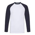 White-Deep Navy - Front - Fruit of the Loom Unisex Adult Contrast Long-Sleeved Baseball T-Shirt