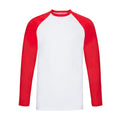 White-Red - Front - Fruit of the Loom Unisex Adult Contrast Long-Sleeved Baseball T-Shirt