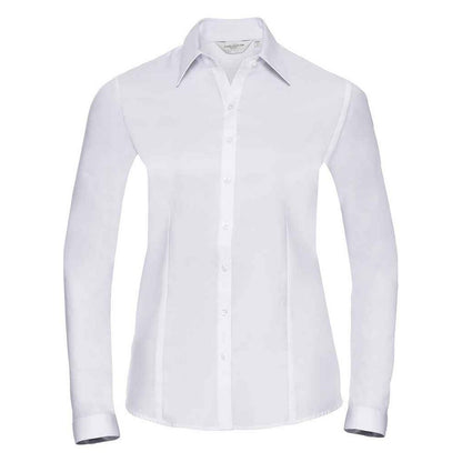 White - Front - Russell Collection Womens-Ladies Herringbone Long-Sleeved Formal Shirt