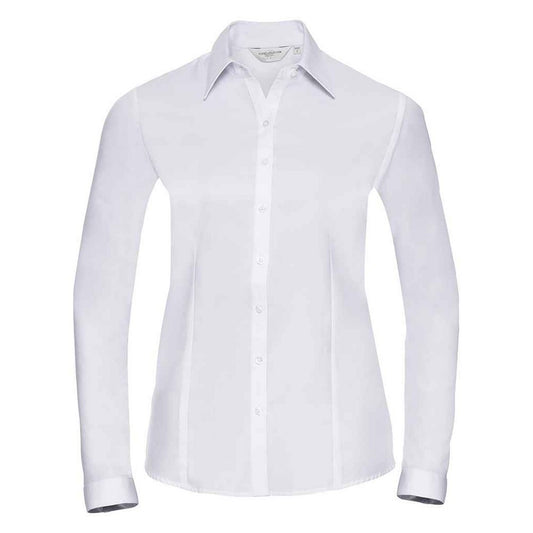 White - Front - Russell Collection Womens-Ladies Herringbone Long-Sleeved Formal Shirt