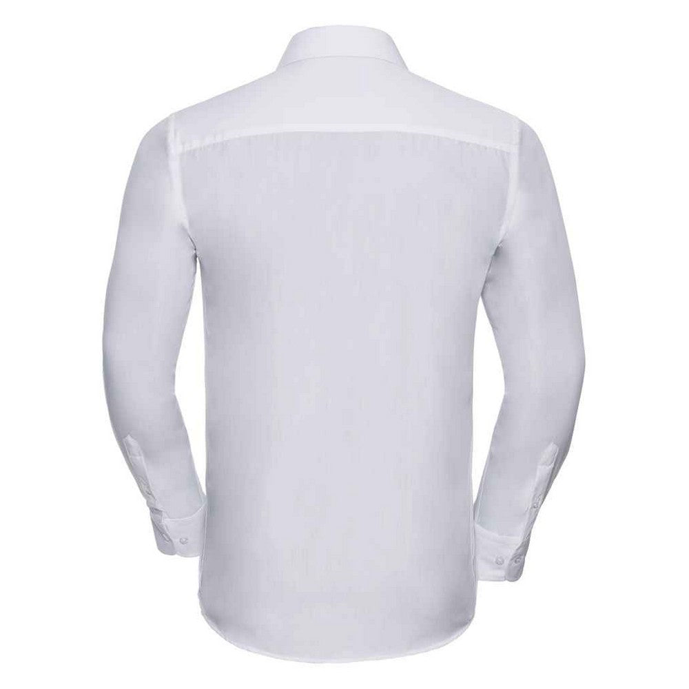 White - Back - Russell Collection Mens Poplin Tailored Long-Sleeved Formal Shirt