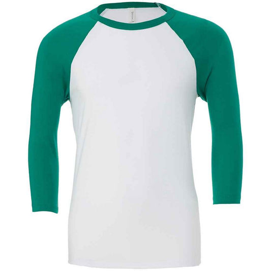 White-Kelly Green - Front - Canvas Unisex Adult 3-4 Sleeve Baseball T-Shirt