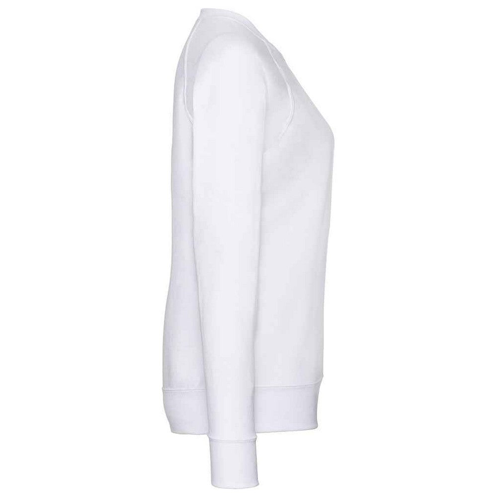 White - Side - Fruit of the Loom Womens-Ladies Lightweight Lady Fit Raglan Sweatshirt