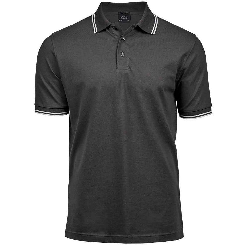 Dark Grey-White - Front - Tee Jays Mens Tipped Stretch Polo Shirt