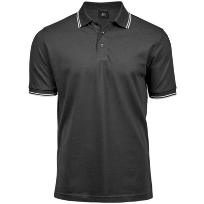 Dark Grey-White - Front - Tee Jays Mens Tipped Stretch Polo Shirt