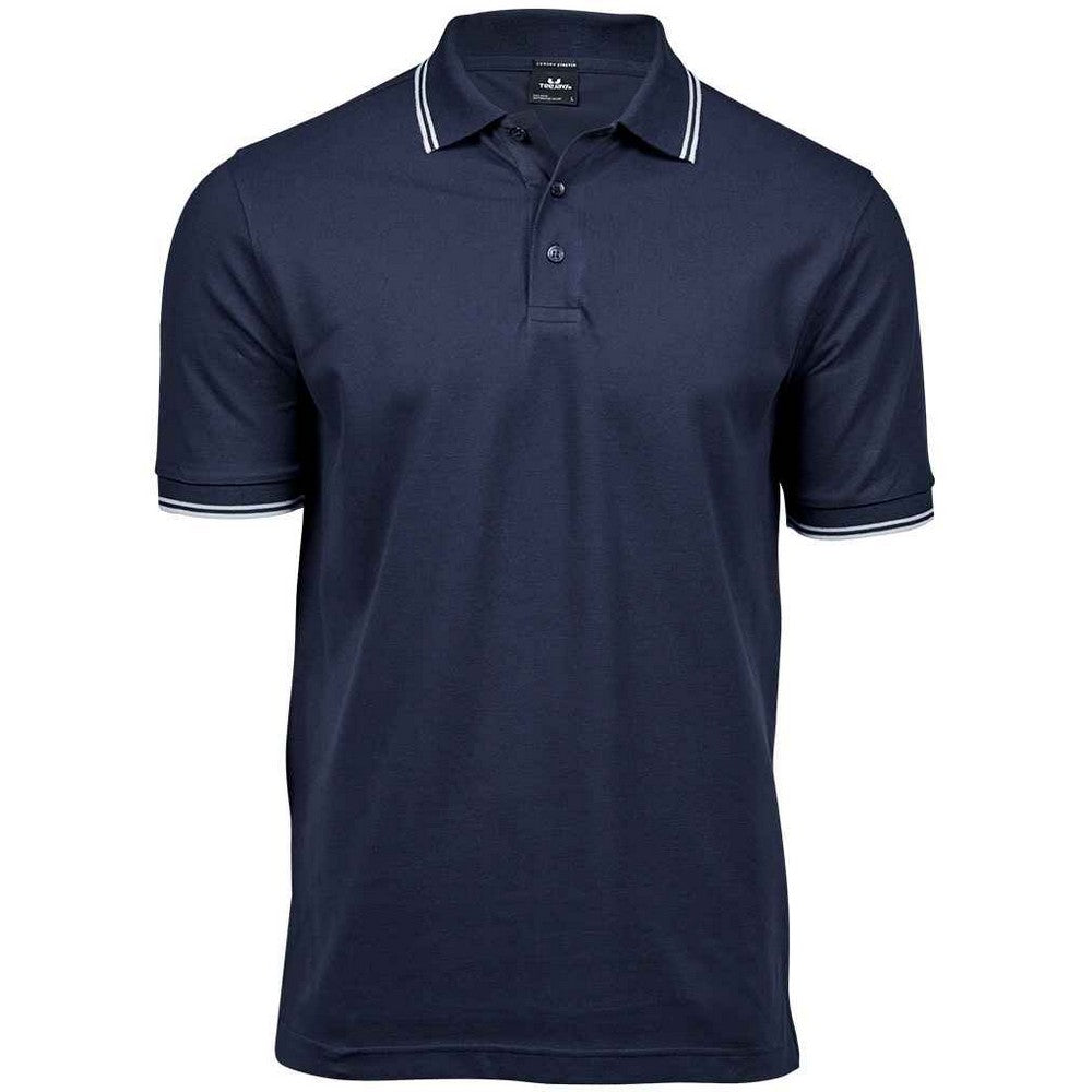 Navy-White - Front - Tee Jays Mens Tipped Stretch Polo Shirt