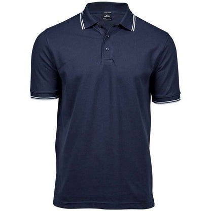 Navy-White - Front - Tee Jays Mens Tipped Stretch Polo Shirt