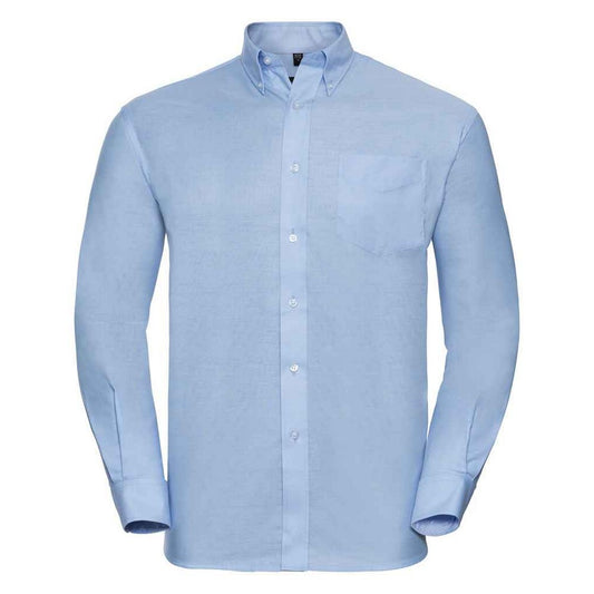 Oxford Blue - Front - Russell Collection Mens Oxford Easy-Care Long-Sleeved Formal Shirt