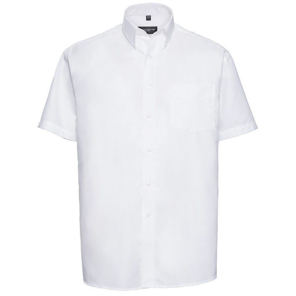 White - Front - Russell Collection Mens Oxford Easy-Care Short-Sleeved Formal Shirt