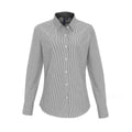 White-Grey - Front - Premier Womens-Ladies Striped Oxford Long-Sleeved Formal Shirt