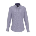 White-Navy - Front - Premier Womens-Ladies Striped Oxford Long-Sleeved Formal Shirt