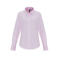 White-Pink - Front - Premier Womens-Ladies Striped Oxford Long-Sleeved Formal Shirt