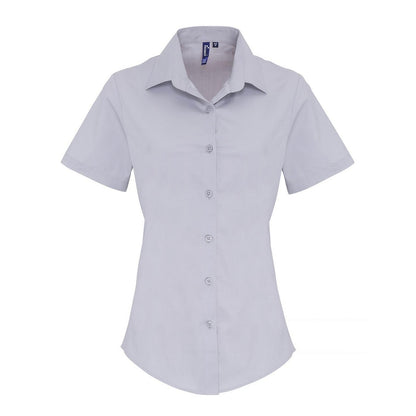 Silver - Front - Premier Womens-Ladies Stretch Short-Sleeved Formal Shirt