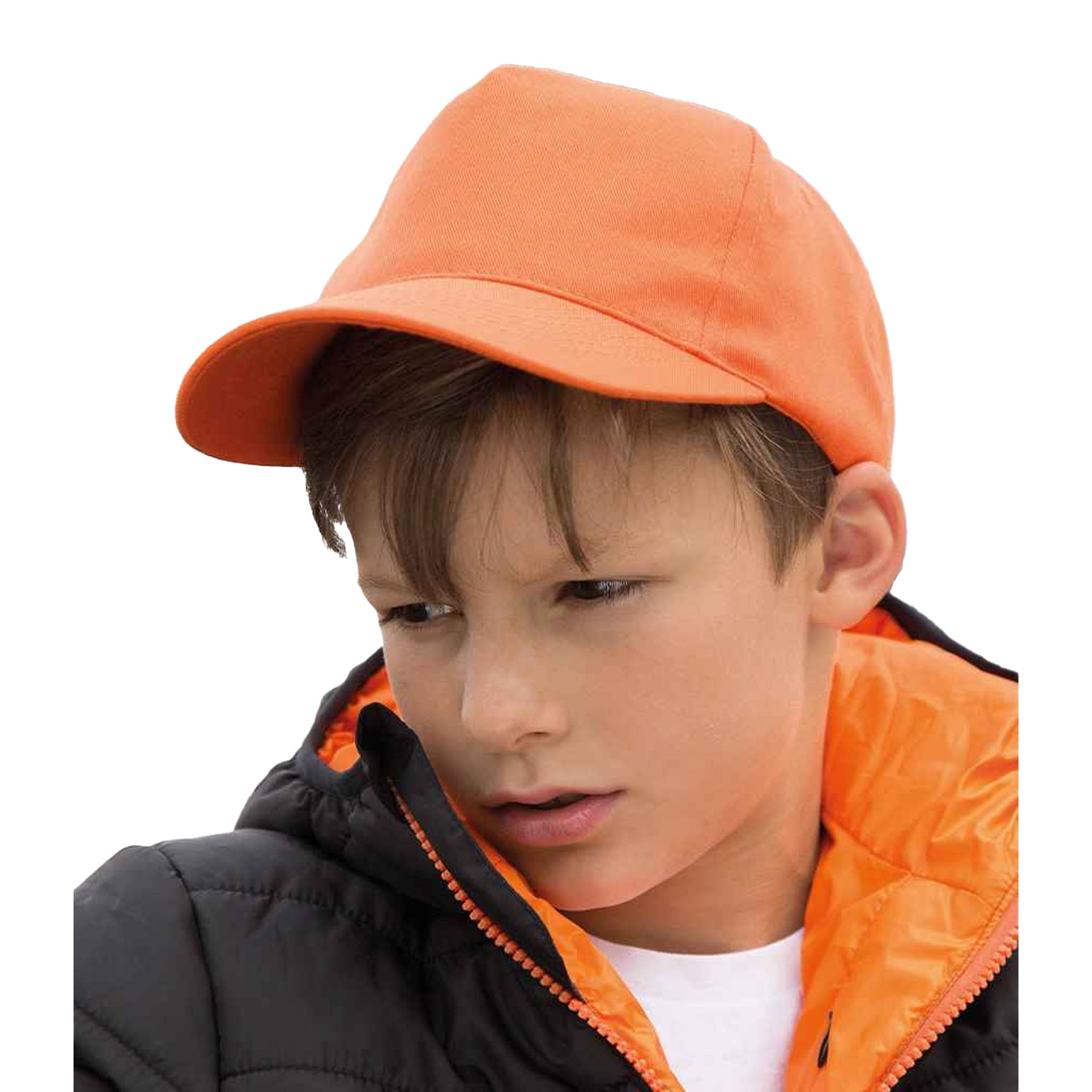 Orange - Side - Result Headwear Childrens-Kids Boston 5 Panel Baseball Cap