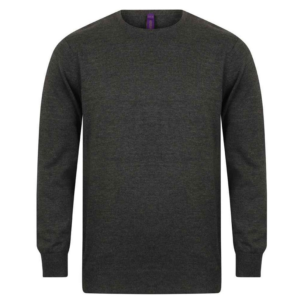 Grey Marl - Front - Henbury Mens Cotton Acrylic Crew Neck Sweatshirt