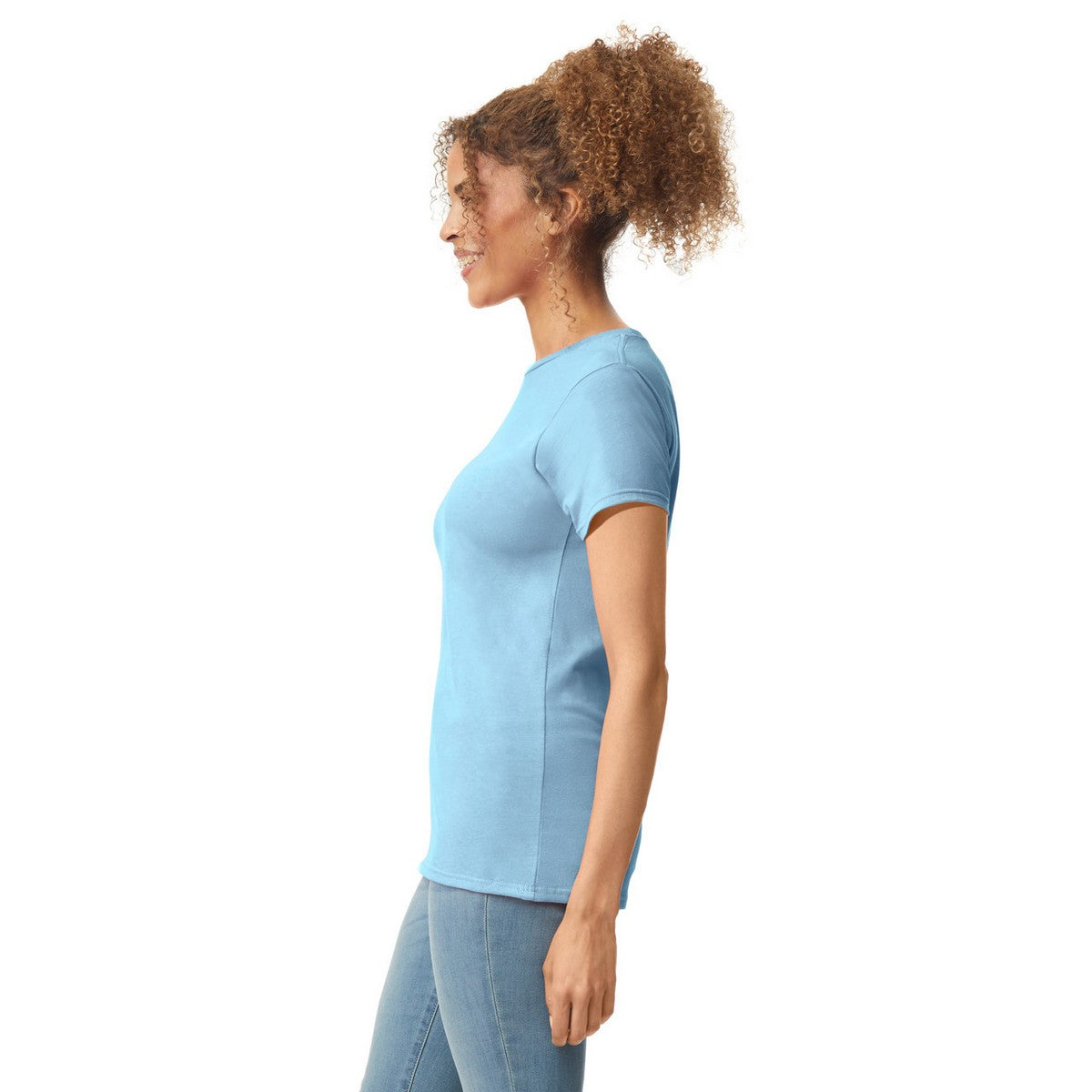 Light Blue - Side - Gildan Womens-Ladies Softstyle Plain Ringspun Cotton Fitted T-Shirt