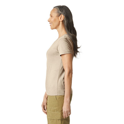 Sand - Side - Gildan Womens-Ladies Softstyle Plain Ringspun Cotton Fitted T-Shirt