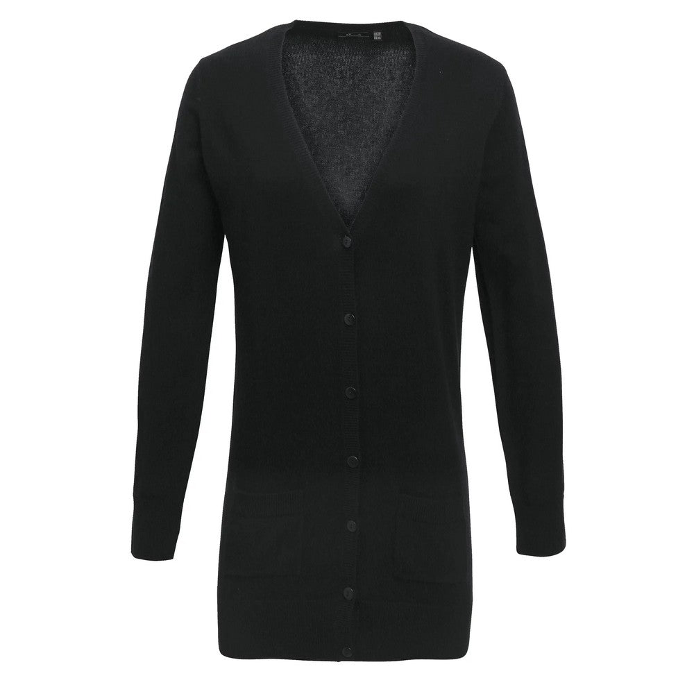 Black - Front - Premier Womens-Ladies Longline V Neck Cardigan