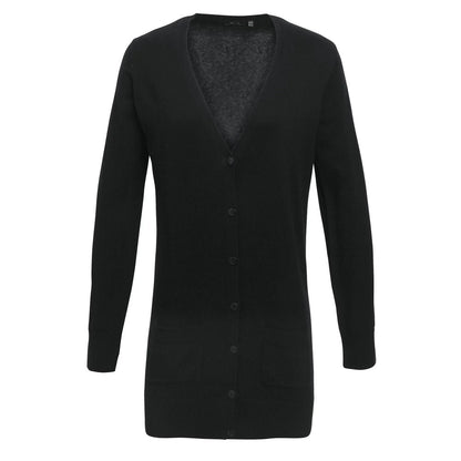 Black - Front - Premier Womens-Ladies Longline V Neck Cardigan
