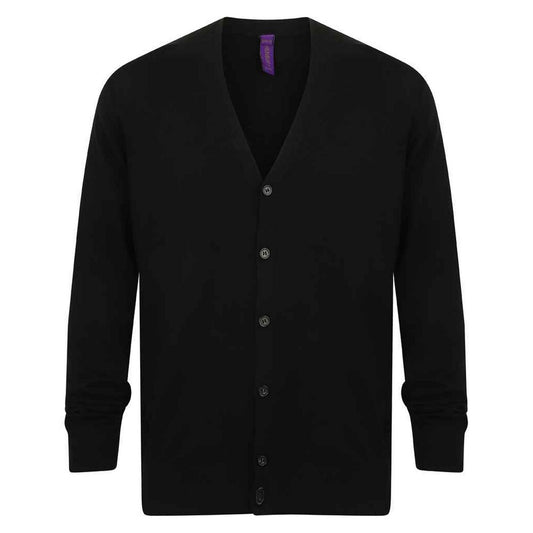 Black - Front - Henbury Mens Cotton Acrylic V Neck Cardigan