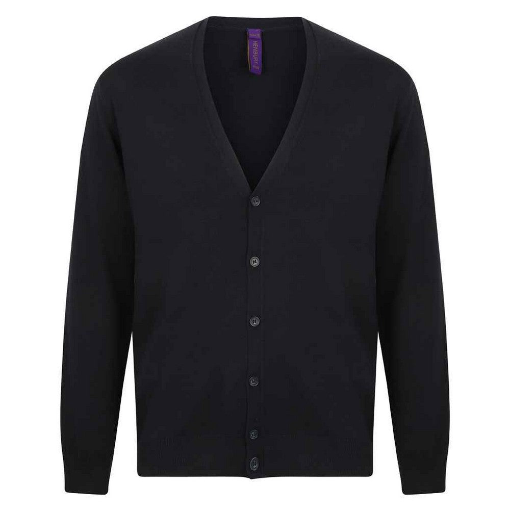 Navy - Front - Henbury Mens Cotton Acrylic V Neck Cardigan