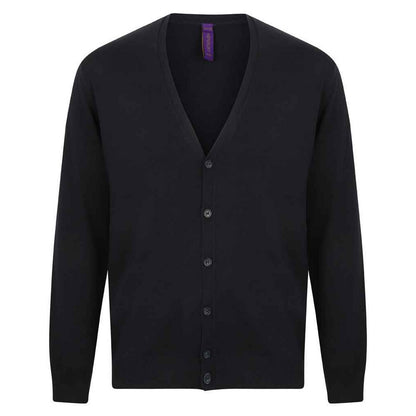 Navy - Front - Henbury Mens Cotton Acrylic V Neck Cardigan