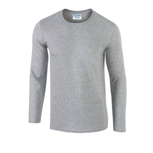 Sports Grey - Front - Gildan Unisex Adult Softstyle Polycotton Long-Sleeved T-Shirt