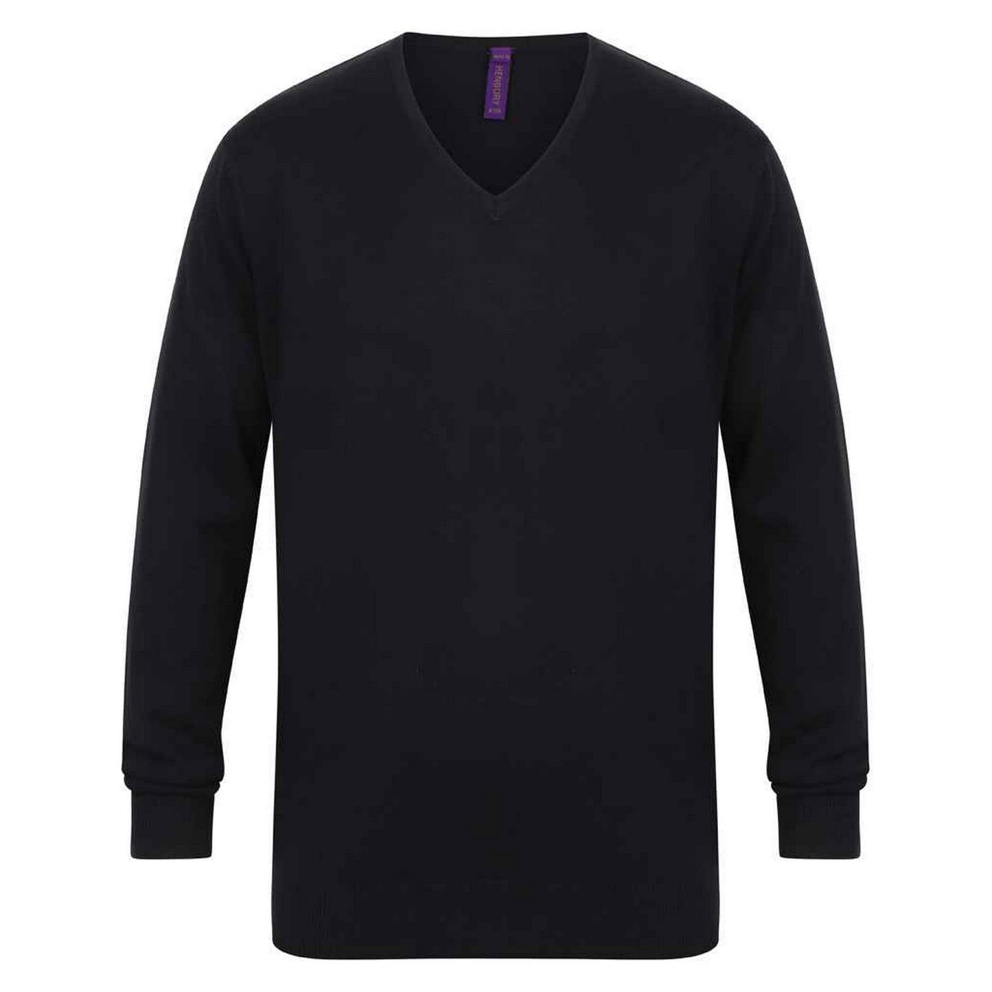 Navy - Front - Henbury Mens Cotton Acrylic V Neck Sweatshirt