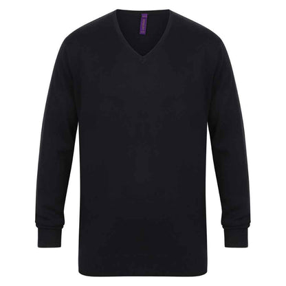 Navy - Front - Henbury Mens Cotton Acrylic V Neck Sweatshirt