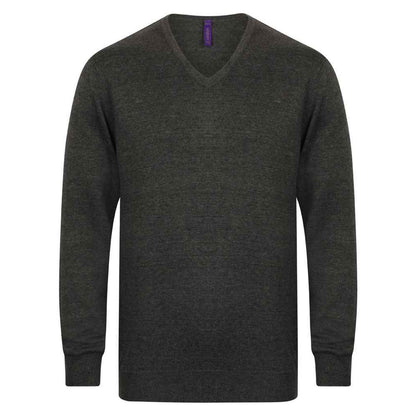 Grey Marl - Front - Henbury Mens Cotton Acrylic V Neck Sweatshirt