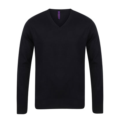 Black - Front - Henbury Mens Cotton Acrylic V Neck Sweatshirt