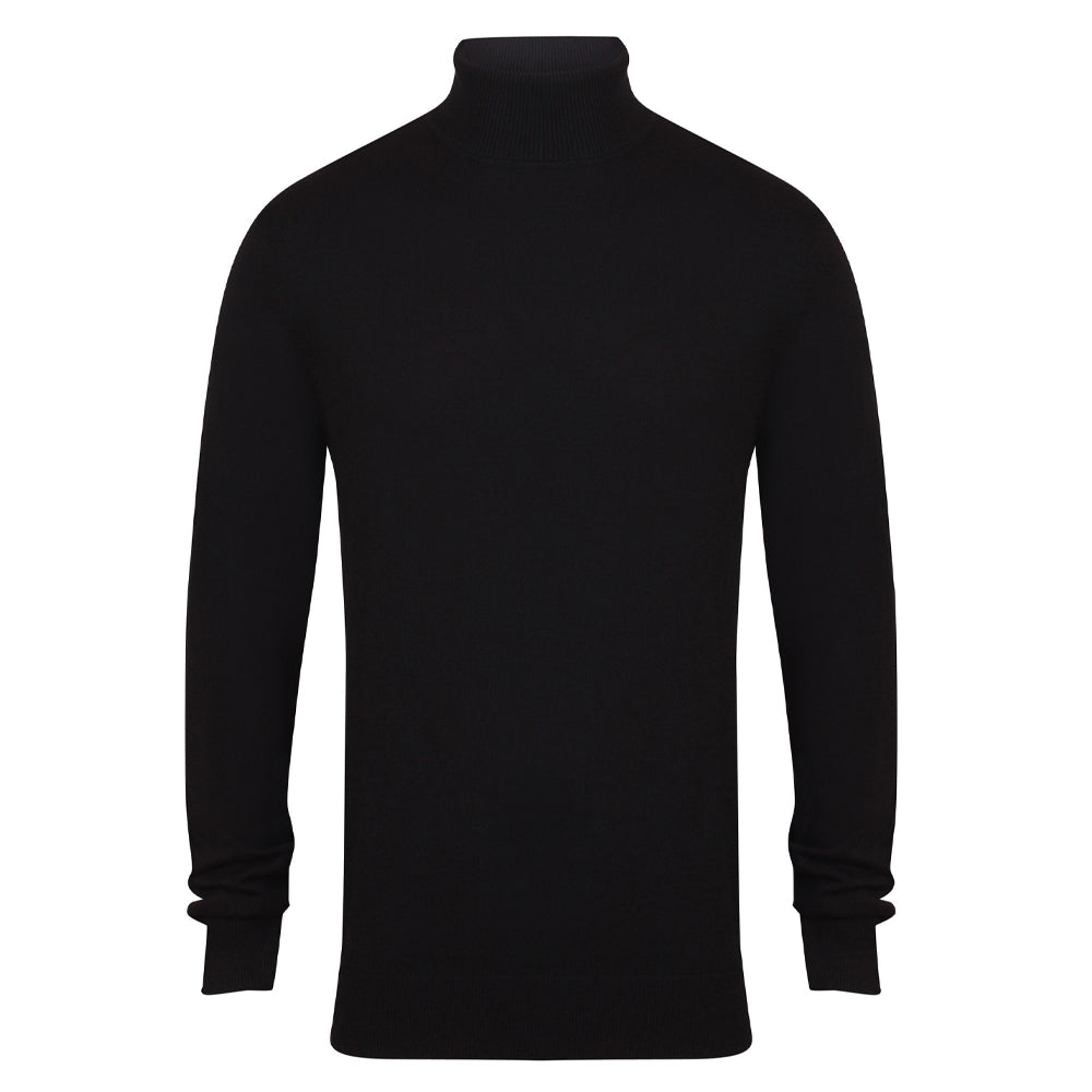 Black - Back - Henbury Mens Roll Neck Sweatshirt